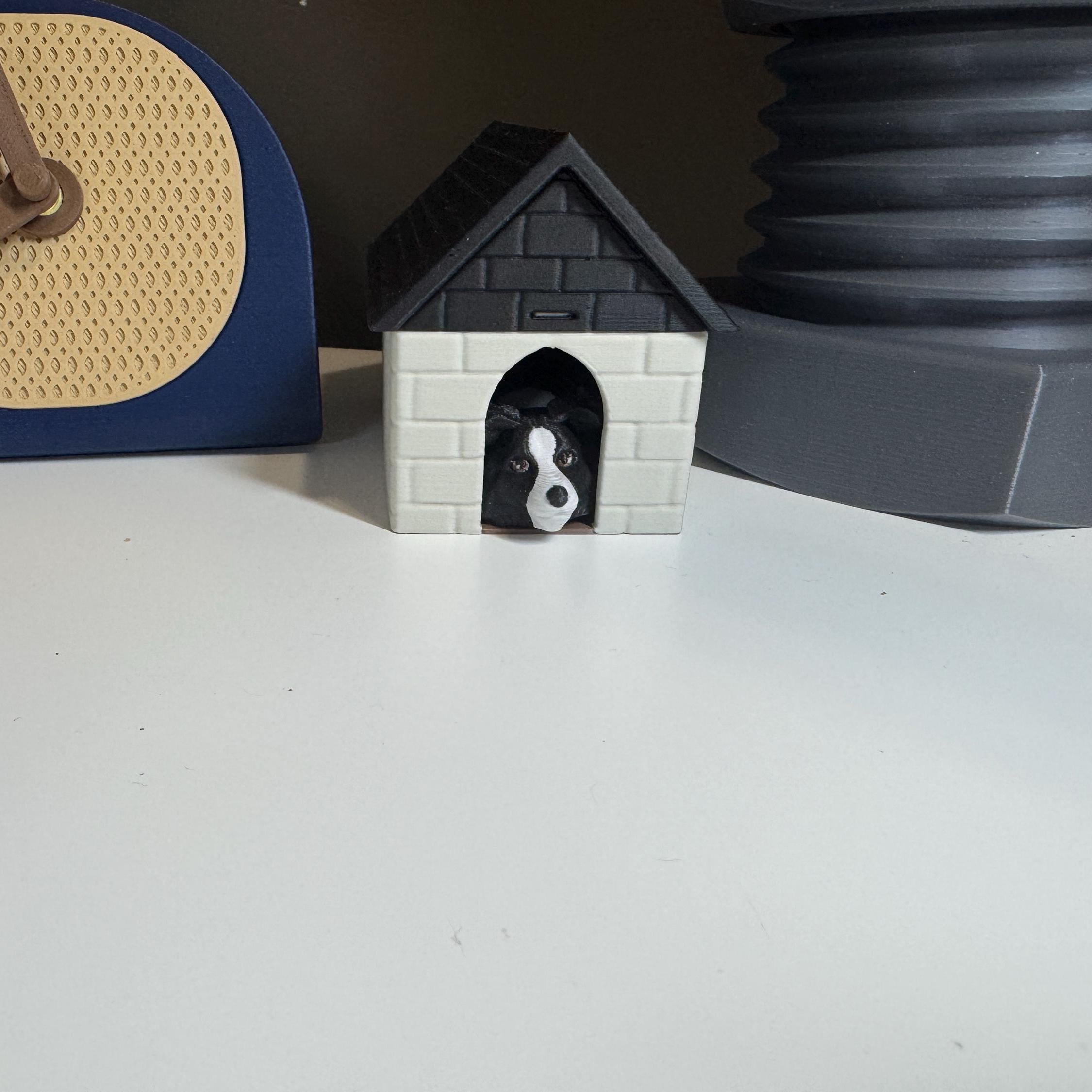 Border Collie, "Jack" settling in for the night in the optional dog house.