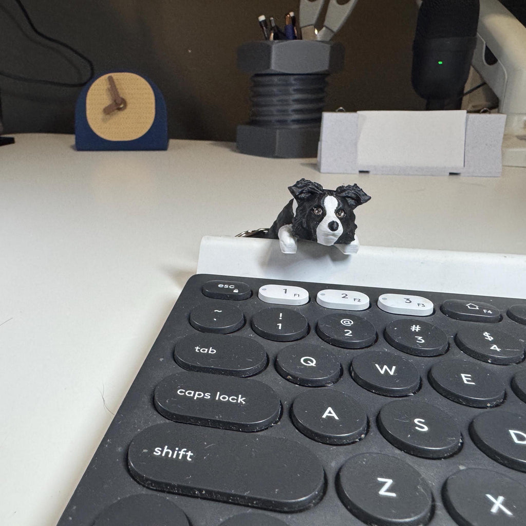 Border Collie Keychain watching me type this listing.